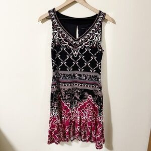 WHBM Womens Floral Midi Dress Size Small Beaded Keyhole Casual Office